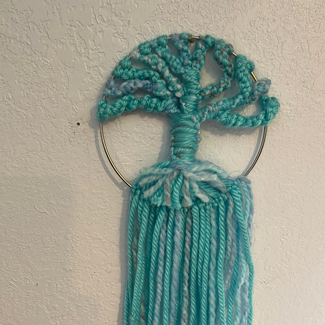 6” Turquoise blue mix macrame tree