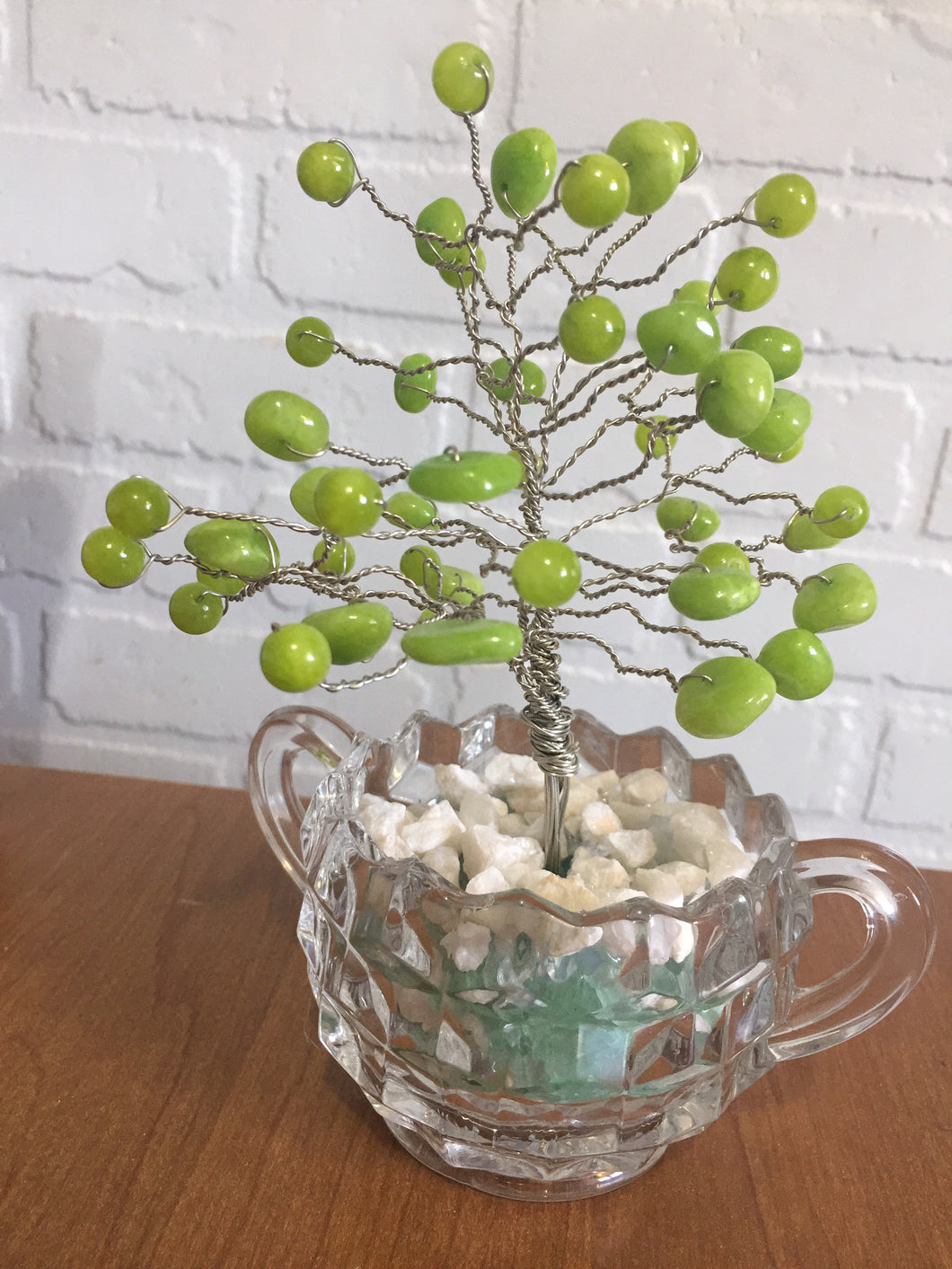 Lime quartz twisted on silver colored copper wire