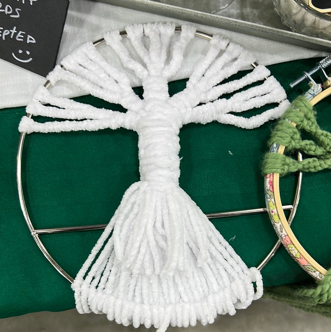 6” white macrame tree