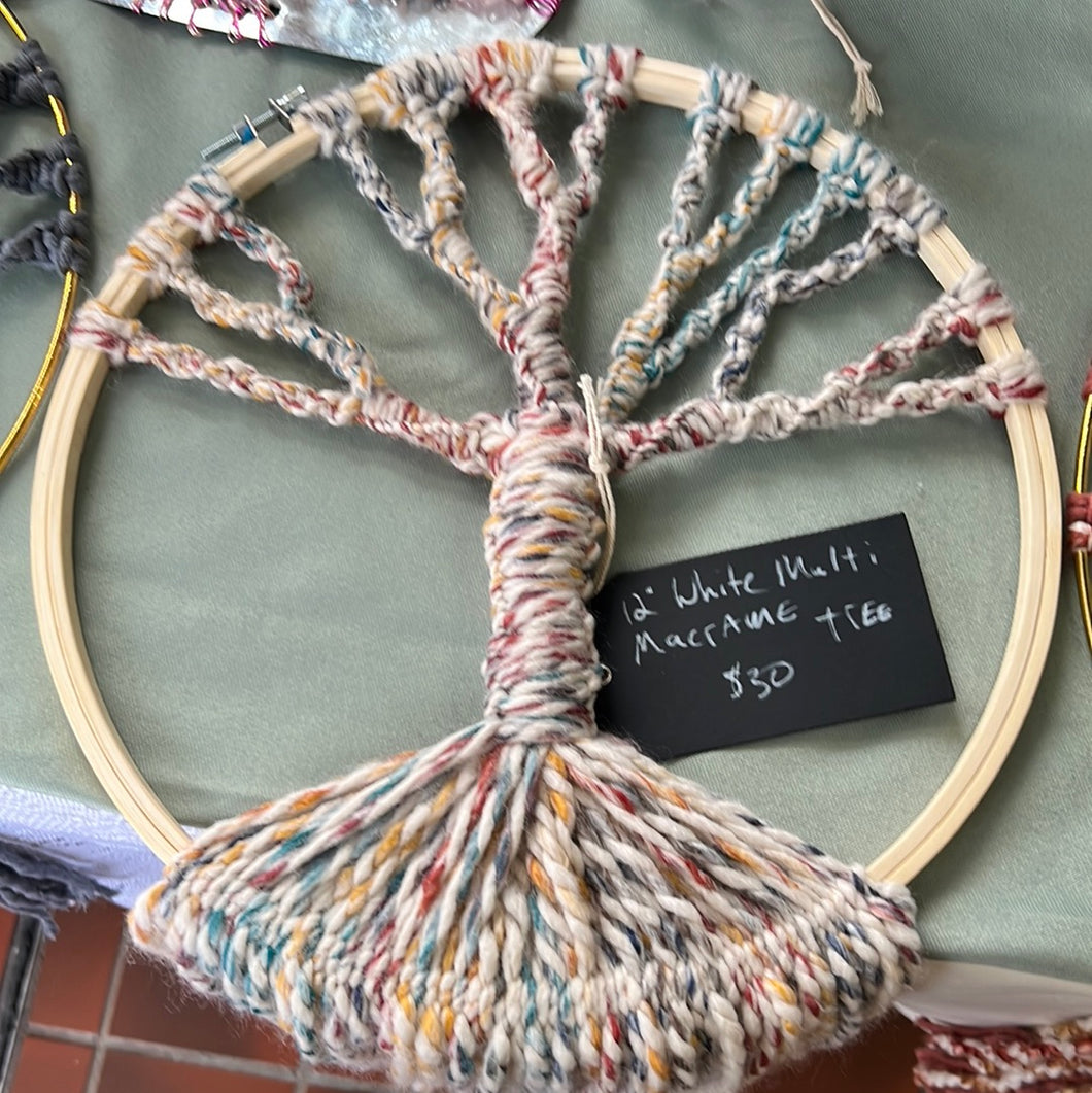 12” White Multi Macramé Tree